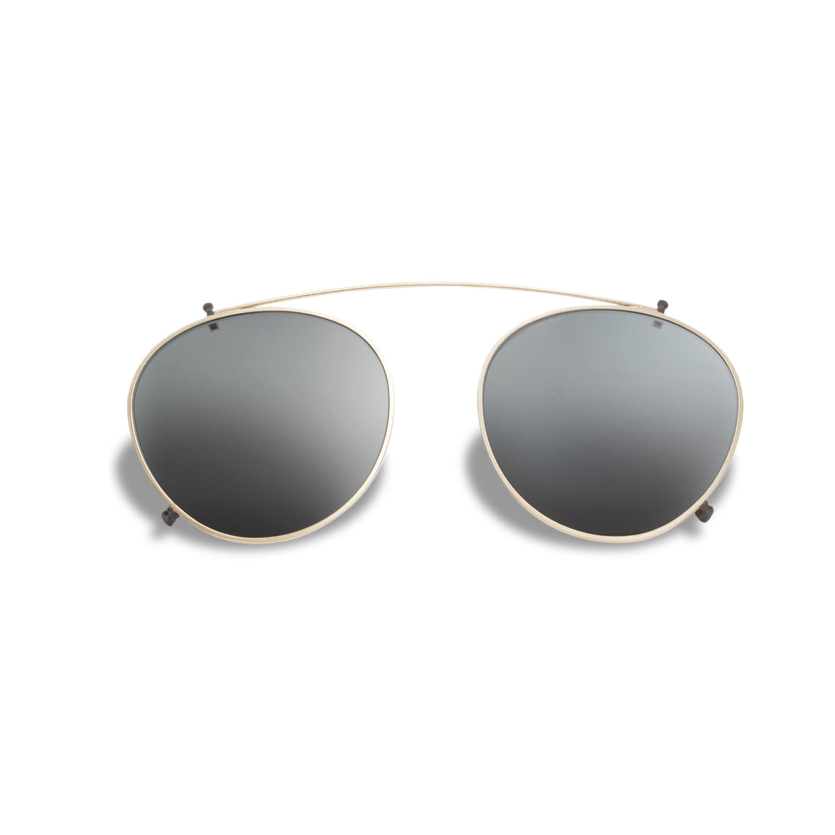 Clippies gold clip-on sunglasses with dark mirrored lenses