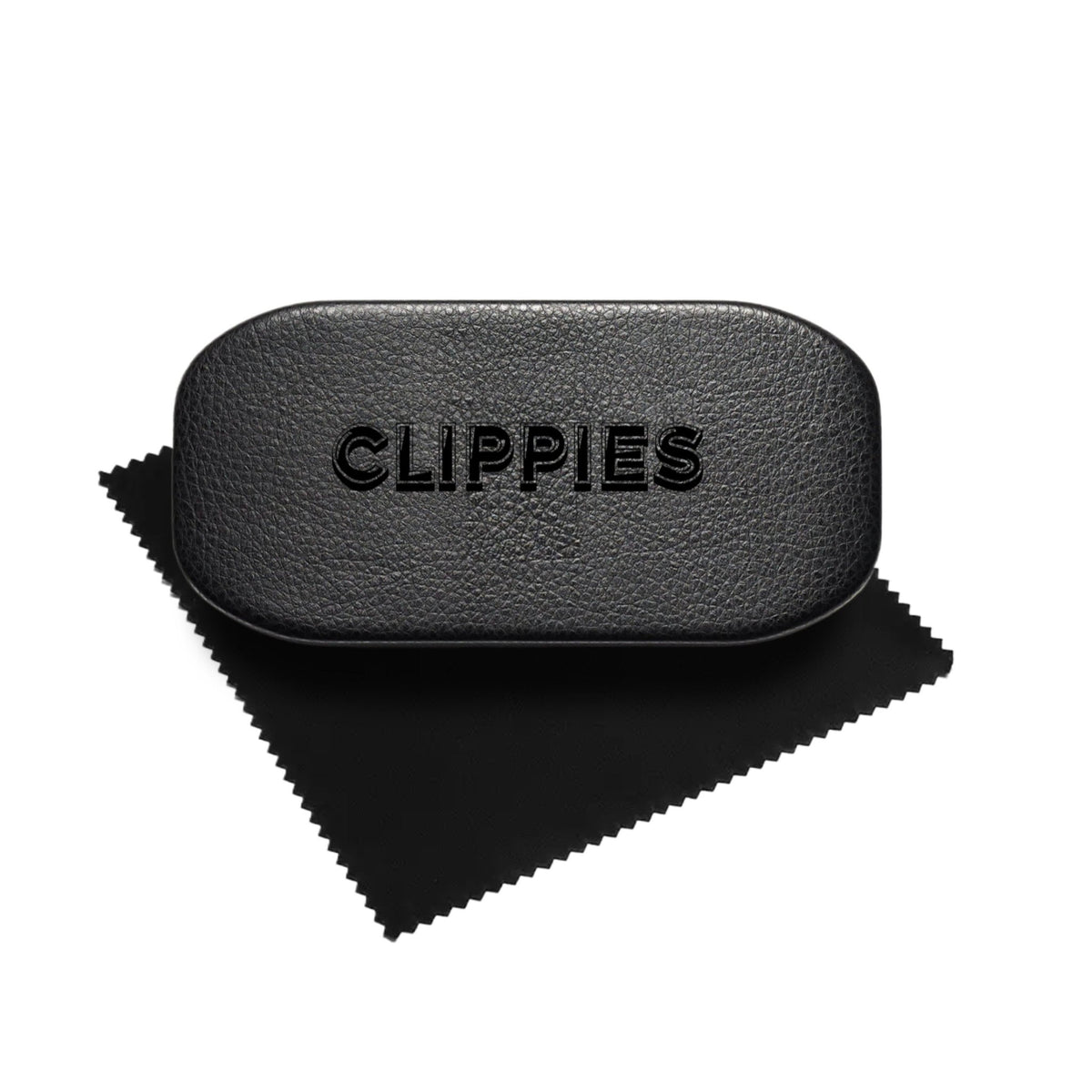 Black Clippies snap case with microfibre cleaning cloth